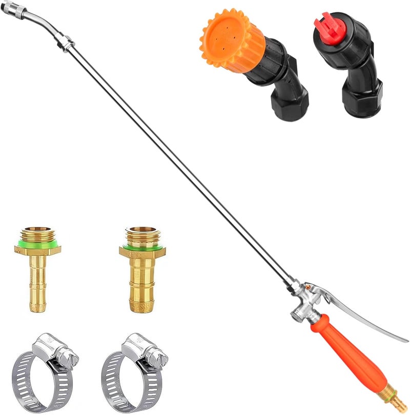 VanPet All Metal Sprayer Wand with 3 Types of Nozzles, Fan Nozzle Replacement Sprayer Wand, Stainless Steel Sprayer Wand with 1/4" & 3/8" Brass Barb and 2 Hose Clamps (3 Nozzles 29 Inches Sprayer Wand) - Image 1